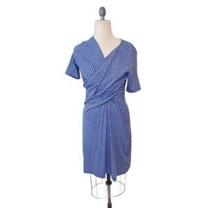 Talbots Petites Blue Gold Diamond print Stretch Dress Medium Petite MP